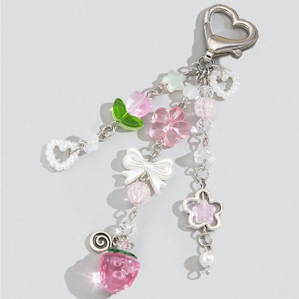 Y2K strawberry 🍓 heart 🩷 flower 🌷bow 🎀 bag charm keychain NWT